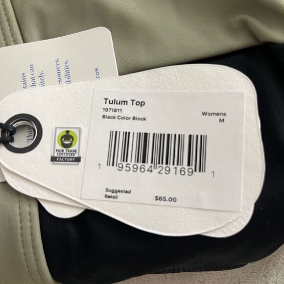 Prana‎ Tulum Bikini Top Black Color Block Purple Green Lace back sz M NEW - Picture 9 of 9